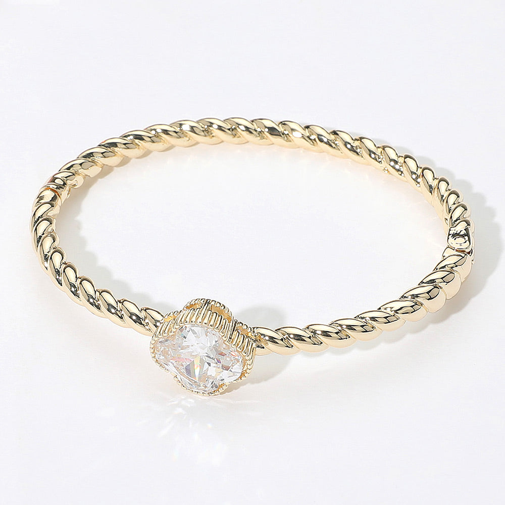 CZ Quatrefoil Stone Accented Twisted Hinged Bangle Bracelet