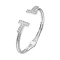 CZ Stone Paved T Tip Cuff Bracelet - Silver