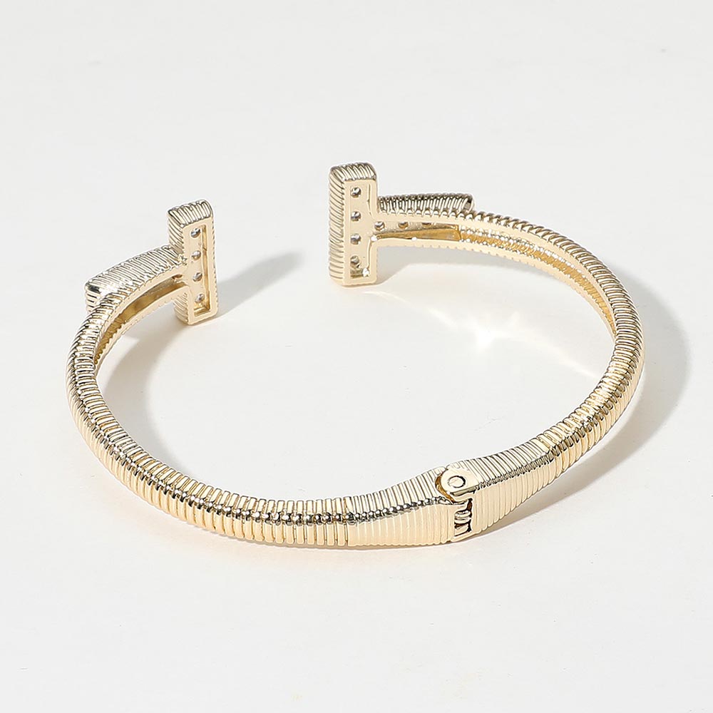 CZ Stone Paved T Tip Cuff Bracelet