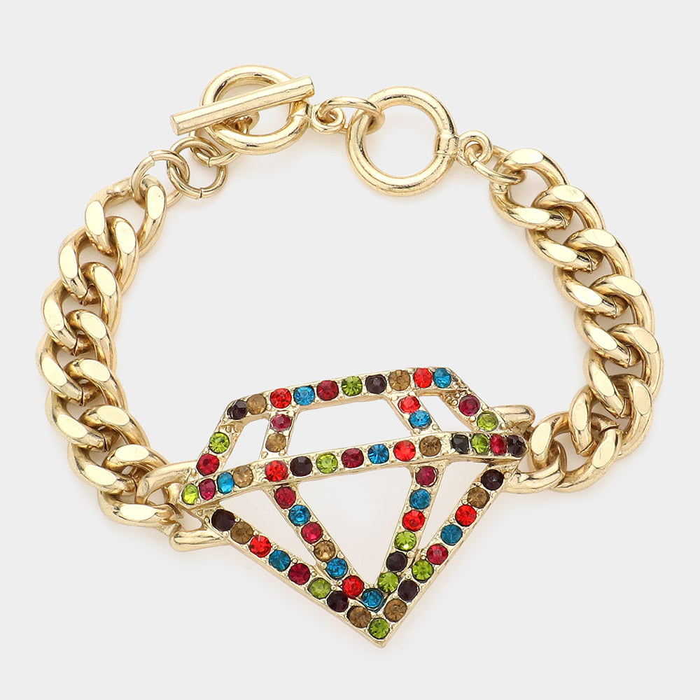 Diamond Shape Crystal Link Toggle Bracelet (Multi Color)