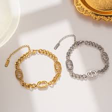 Gold Womens Geometric Titanium Steel 18K Gold Plated Bracelet (*Gold is only color currently in stock.)