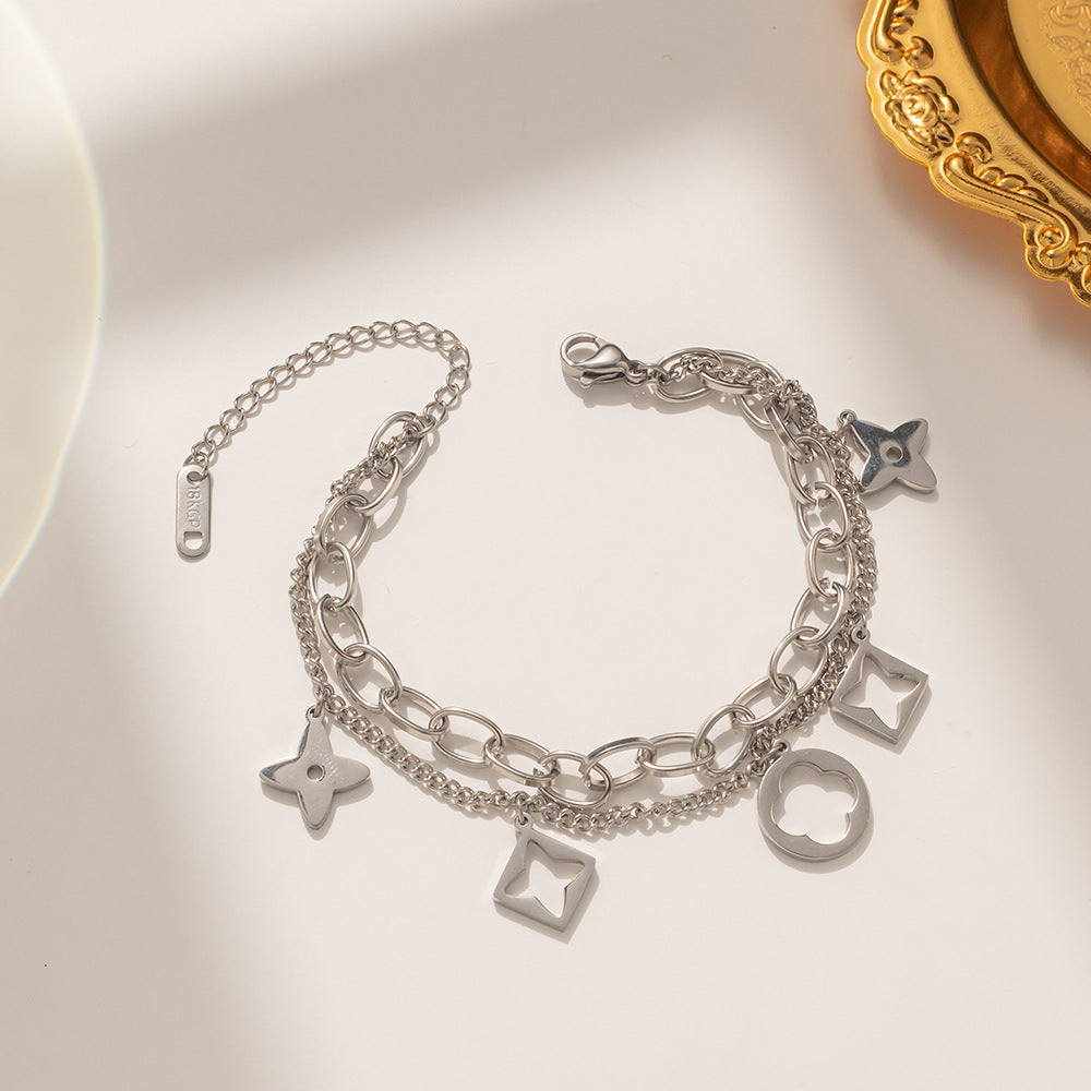 Double Layer Four leaf Clover Bracelet