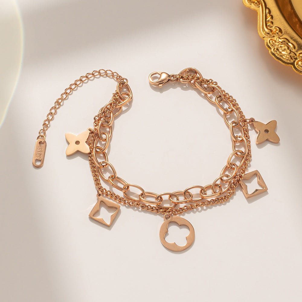 Double-layer Four-leaf Clover Rose Gold