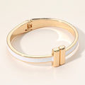 Metal Bar Tip Enamel Hinged Bangle Bracelet Gold and White