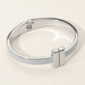 Metal Bar Tip Enamel Hinged Bangle Bracelet - Silver