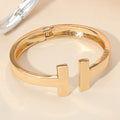 Brushed Metal T Tip Hinged Cuff Bracelet - Gold
