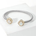Quatrefoil CZ Stone Tip Twisted Cuff Bracelet