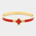 Quatrefoil Pointed Stainless Steel Hinged Bracelet - Red