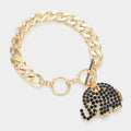 Rhinestone Crystal Elephant Toggle Bracelet (Jet Black)