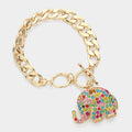 Rhinestone Crystal Elephant Toggle Bracelet (Multi Color)