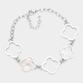 Stainless Steel Mother Of Pearl Quatrefoil Link Bracelet