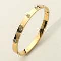 Stainless Steel Stone Paved Hinged Bangle Bracelet - Gold