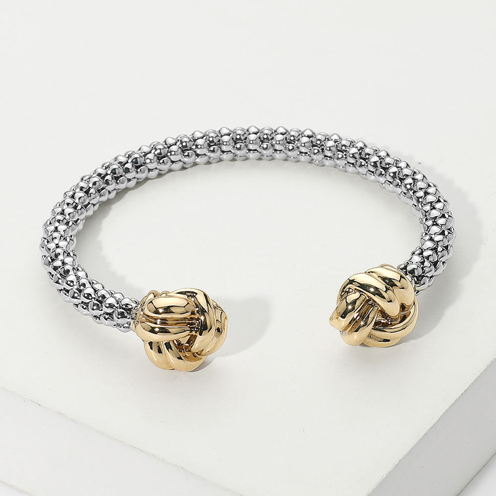 Two Tone Metal Knot Tip Mesh Chain Cuff Bracelet